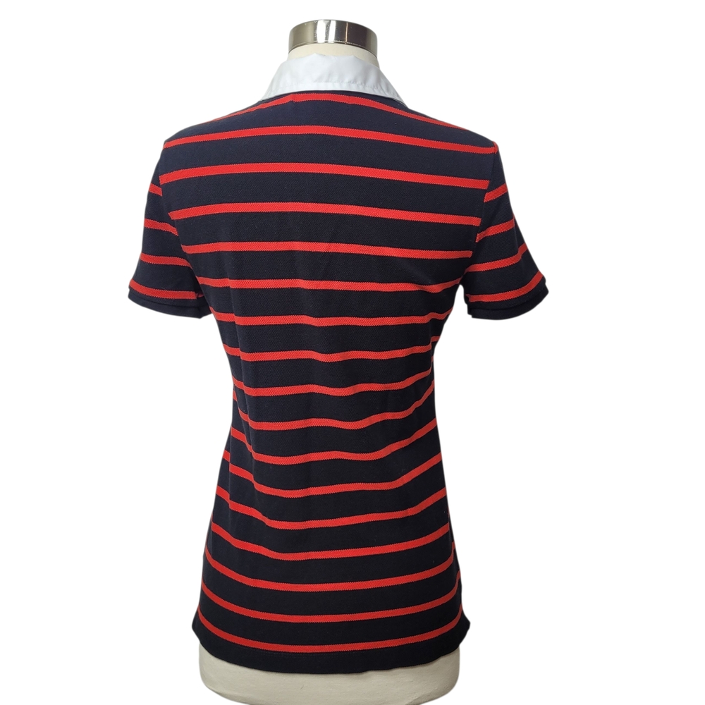 Lauren Ralph Lauren Women's Black and Red Preppy Collared Striped Top XS Petite - Picture 6 of 7